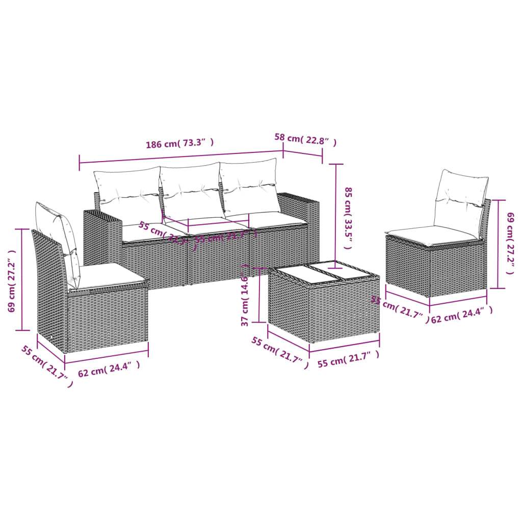 Set Divano da Giardino 6 pz con Cuscini Beige in Polyrattan | homemem39