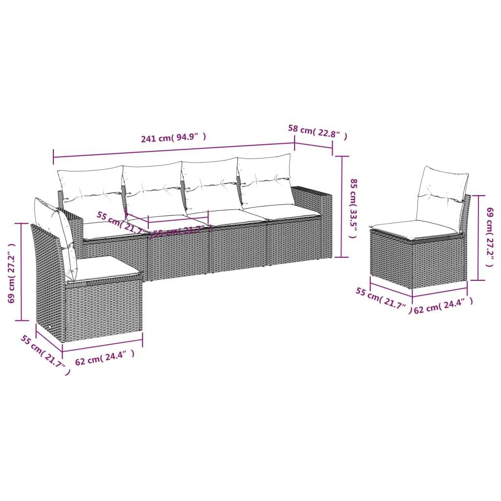 Set Divano da Giardino 6 pz con Cuscini Beige in Polyrattan | homemem39