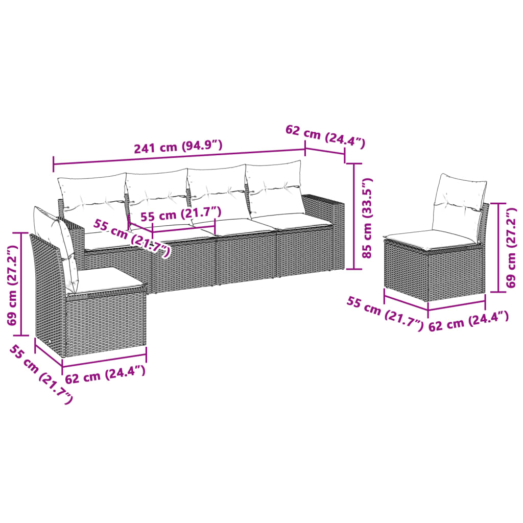Set Divano da Giardino 6pz con Cuscini Grigio Chiaro Polyrattan | homemem39