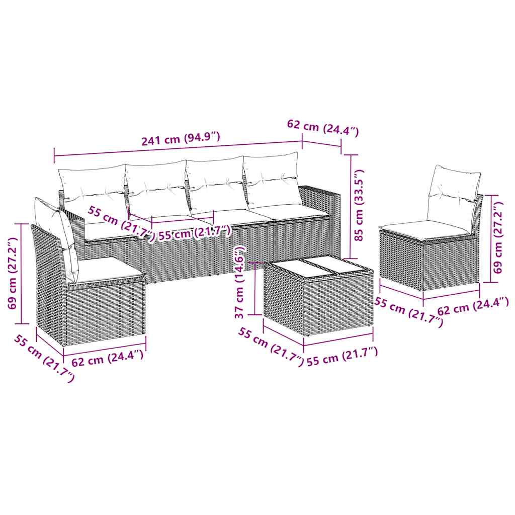 Set Divani da Giardino con Cuscini 7pz Nero Polyrattan | homemem39