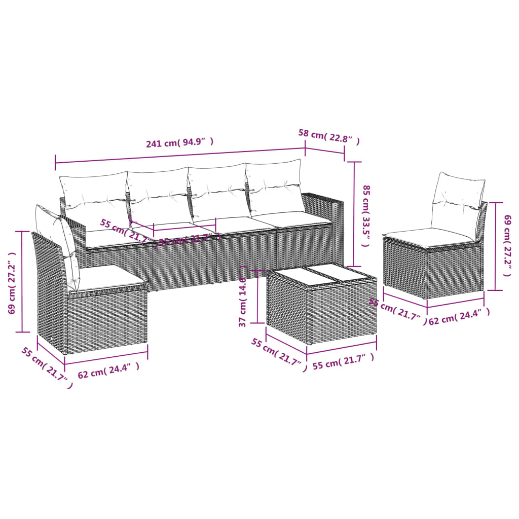 Set Divani da Giardino 7 pz con Cuscini Beige in Polyrattan | homemem39