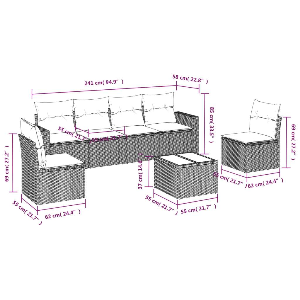 Set Divani da Giardino 7 pz con Cuscini Grigio in Polyrattan | homemem39