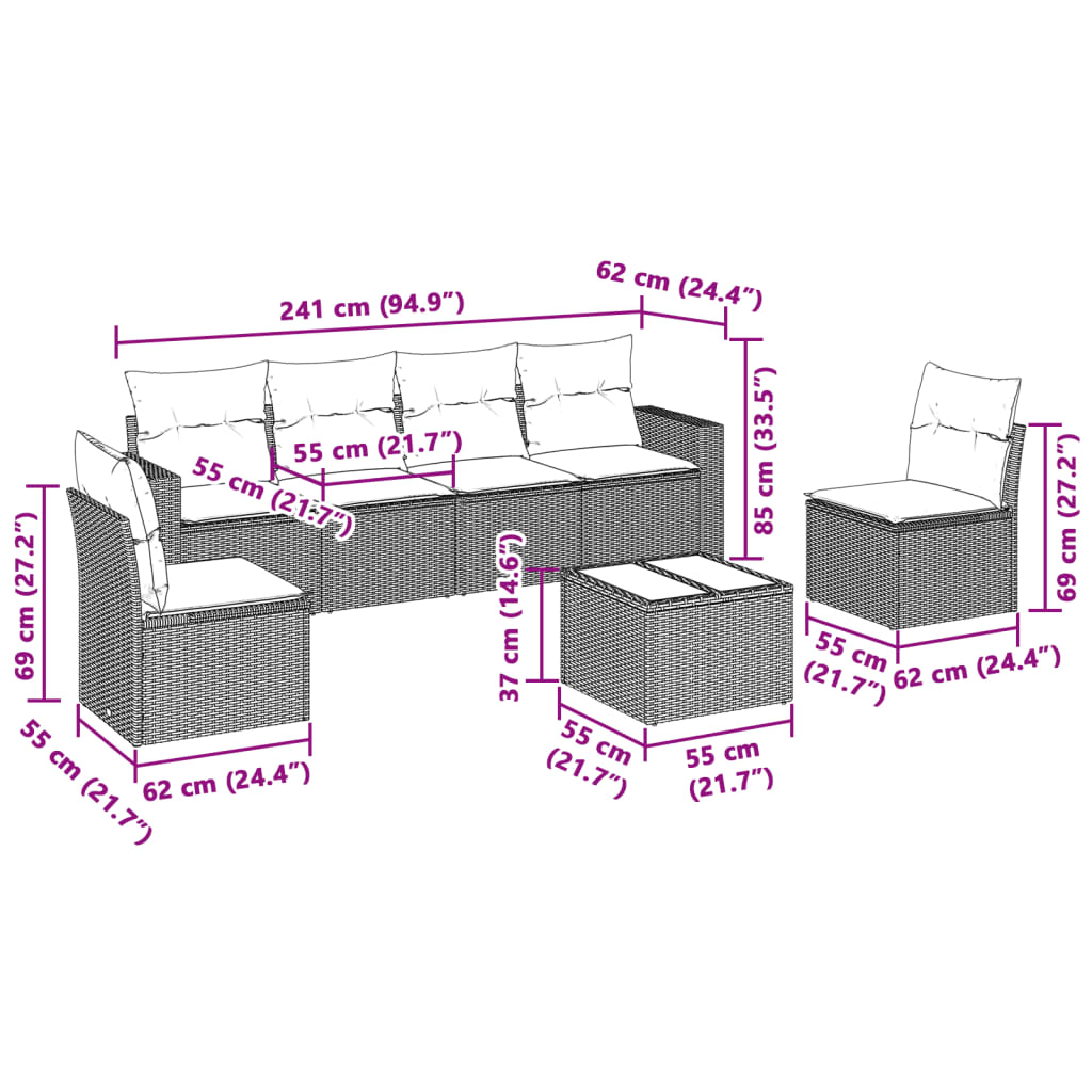 Set Divani da Giardino 7pz con Cuscini Grigio Chiaro Polyrattan | homemem39