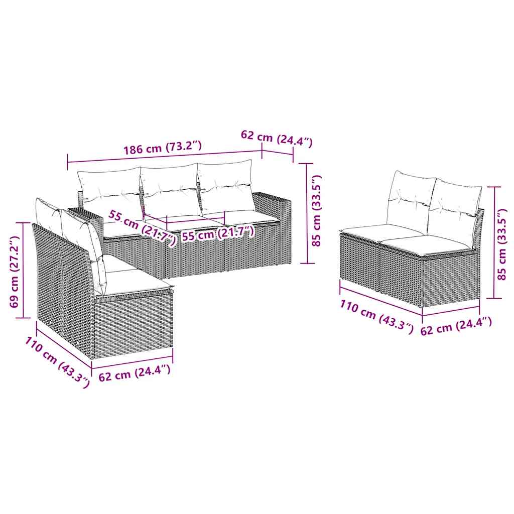 Set Divani da Giardino con Cuscini 7pz Nero Polyrattan | homemem39