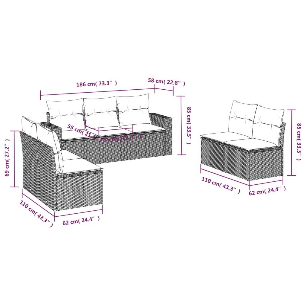 Set Divani da Giardino 7pz con Cuscini Grigio Chiaro Polyrattan | homemem39