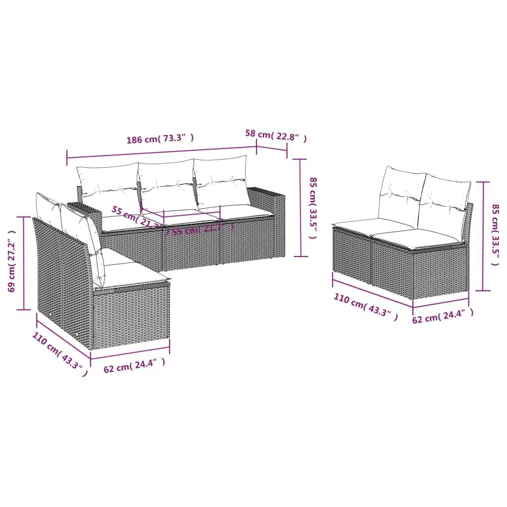 Set Divani da Giardino 7 pz con Cuscini Marrone in Polyrattan | homemem39