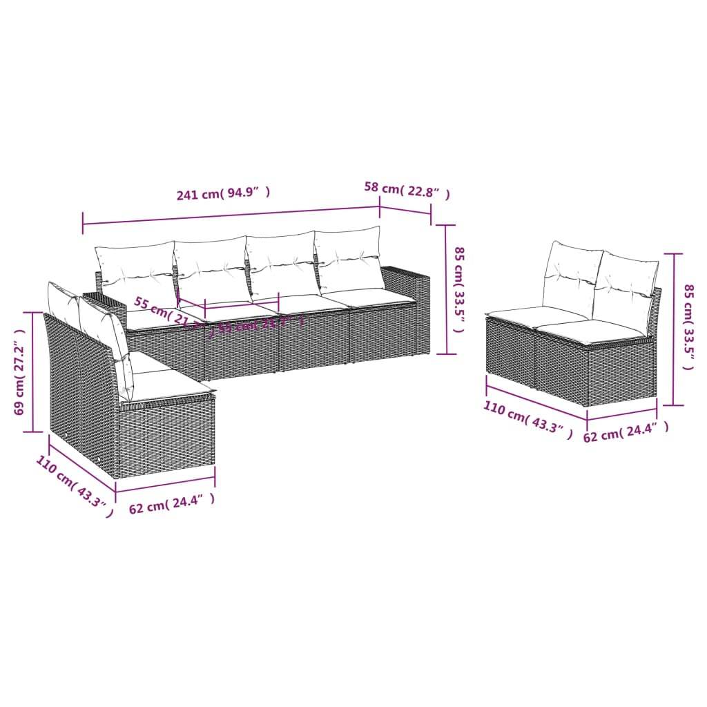 Set Divano da Giardino 8 pz con Cuscini Grigio in Polyrattan | homemem39