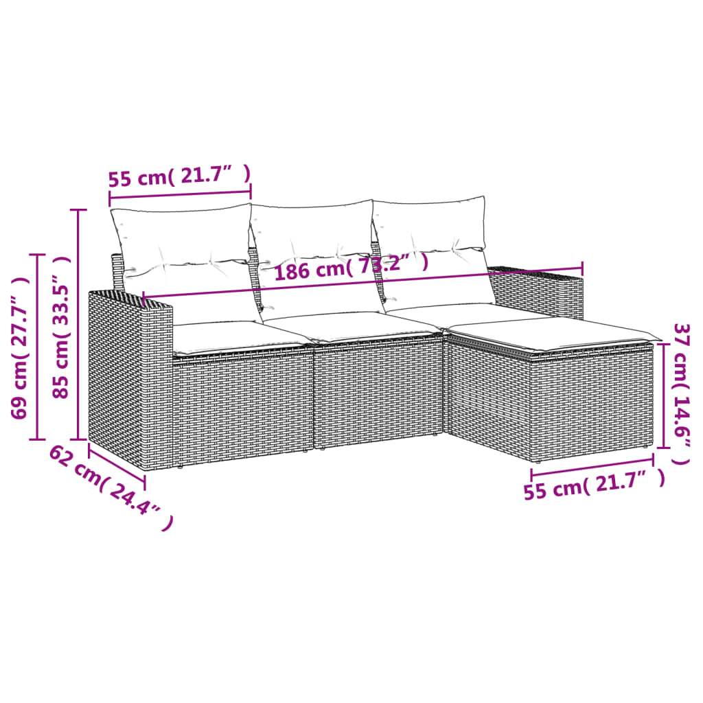 Set Divano da Giardino 4 pz con Cuscini Marrone in Polyrattan | homemem39