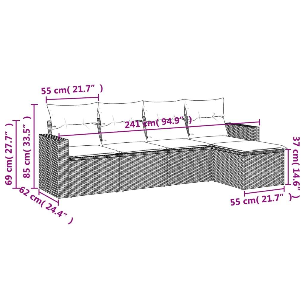 Set Divani da Giardino 5 pz con Cuscini in Polyrattan Nero | homemem39