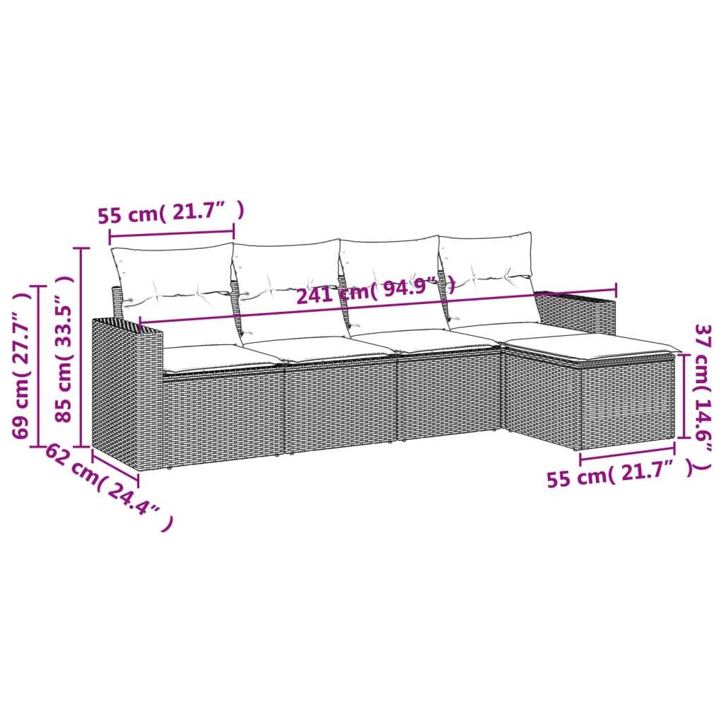 Set Divano da Giardino 5 pz con Cuscini Beige in Polyrattan | homemem39