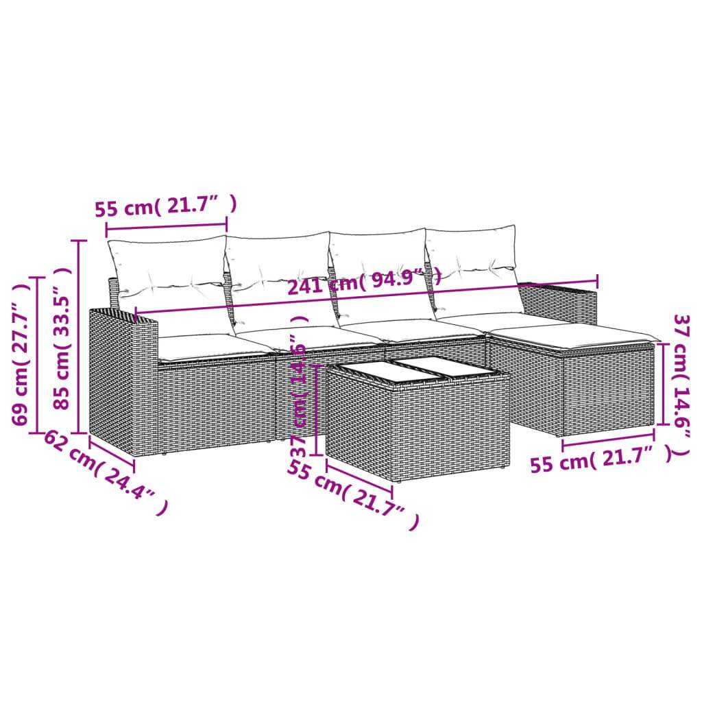 Set Divano da Giardino 6 pz con Cuscini Grigio in Polyrattan