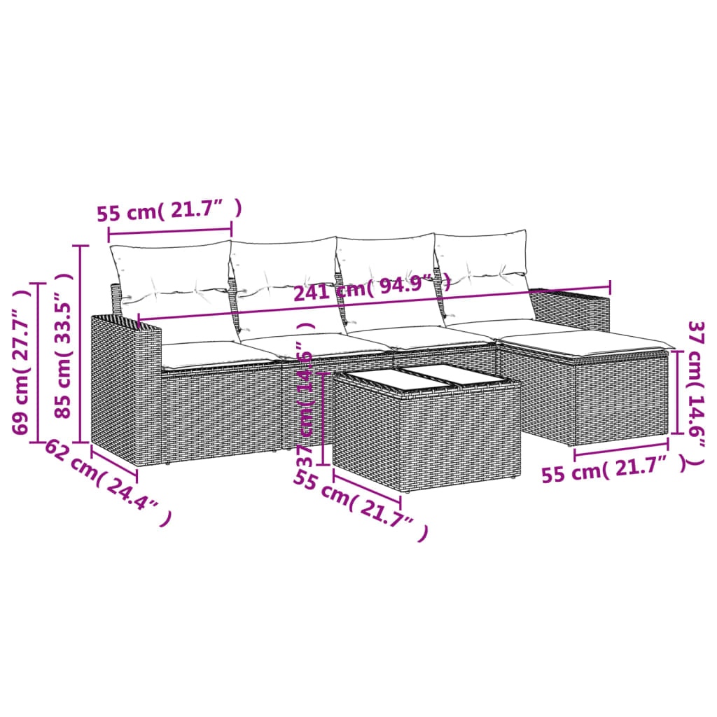 Set Divani da Giardino 6 pz con Cuscini Marrone in Polyrattan | homemem39