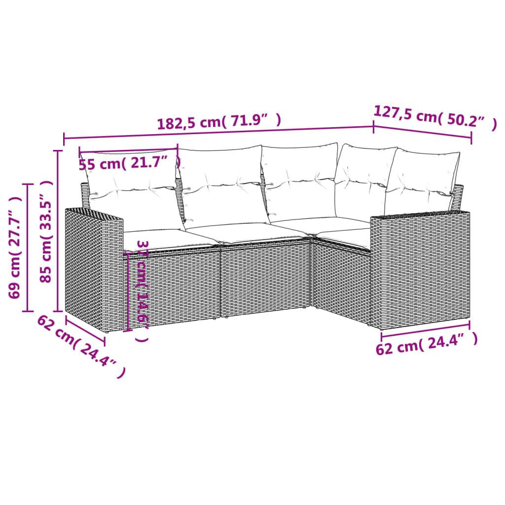 Set Divano da Giardino 4pz con Cuscini Grigio Chiaro Polyrattan | homemem39