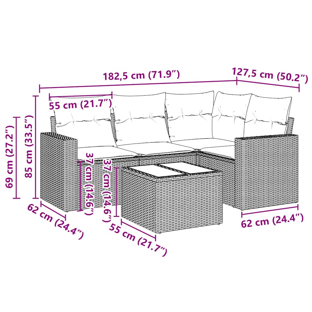 Set Divani da Giardino 5 pz con Cuscini in Polyrattan Nero