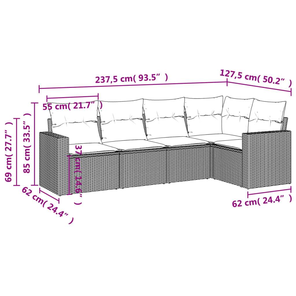 Set Divano da Giardino 5 pz con Cuscini Marrone in Polyrattan | homemem39