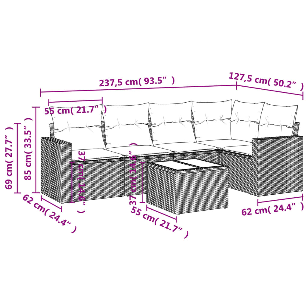 Set Divano da Giardino 6 pz con Cuscini Grigio in Polyrattan | homemem39