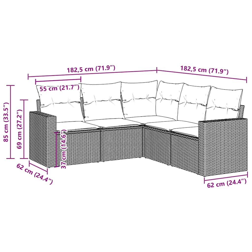 Set Divano da Giardino 5 pz con Cuscini Marrone in Polyrattan | homemem39