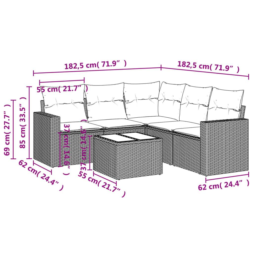 Set Divano da Giardino 6 pz con Cuscini Beige in Polyrattan | homemem39