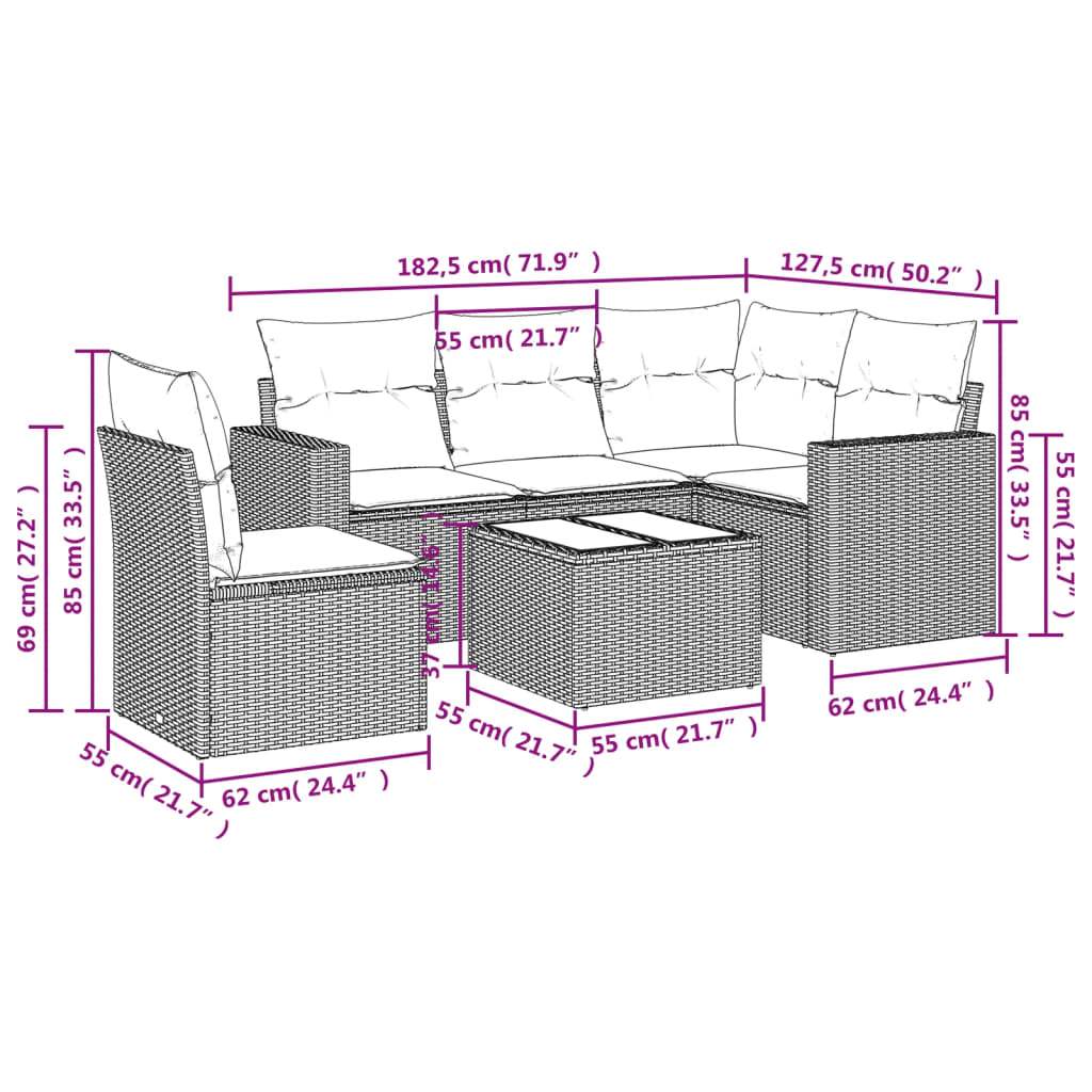 Set Divano da Giardino 6 pz con Cuscini Nero in Polyrattan | homemem39