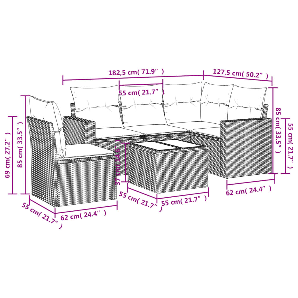 Set Divano da Giardino 6pz con Cuscini Grigio Chiaro Polyrattan | homemem39