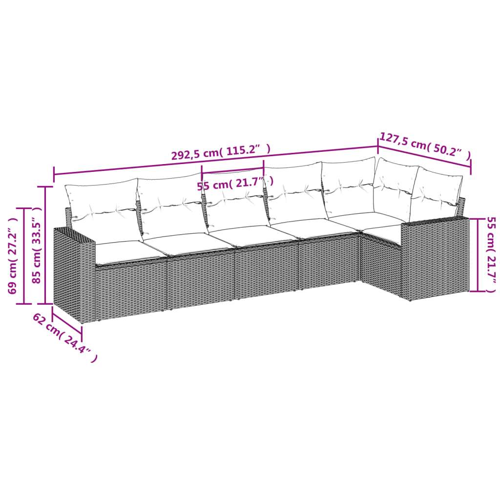 Set Divano da Giardino 6 pz con Cuscini Grigio in Polyrattan | homemem39