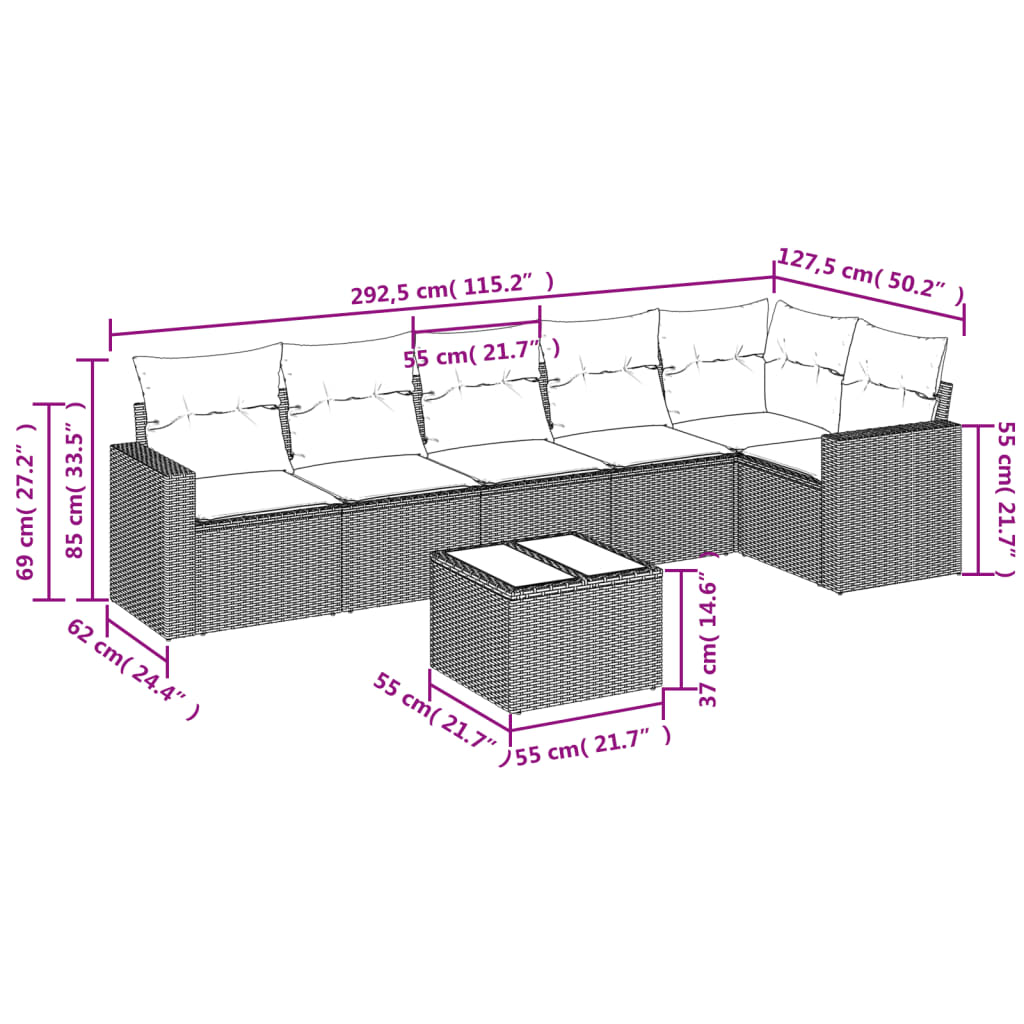 Set Divani da Giardino 7pz con Cuscini Grigio Chiaro Polyrattan | homemem39