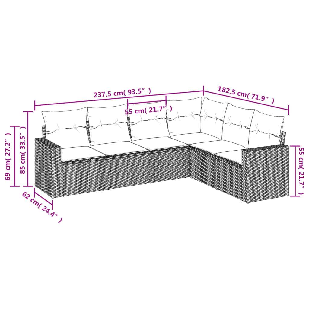 Set Divano da Giardino 6 pz con Cuscini Marrone in Polyrattan | homemem39