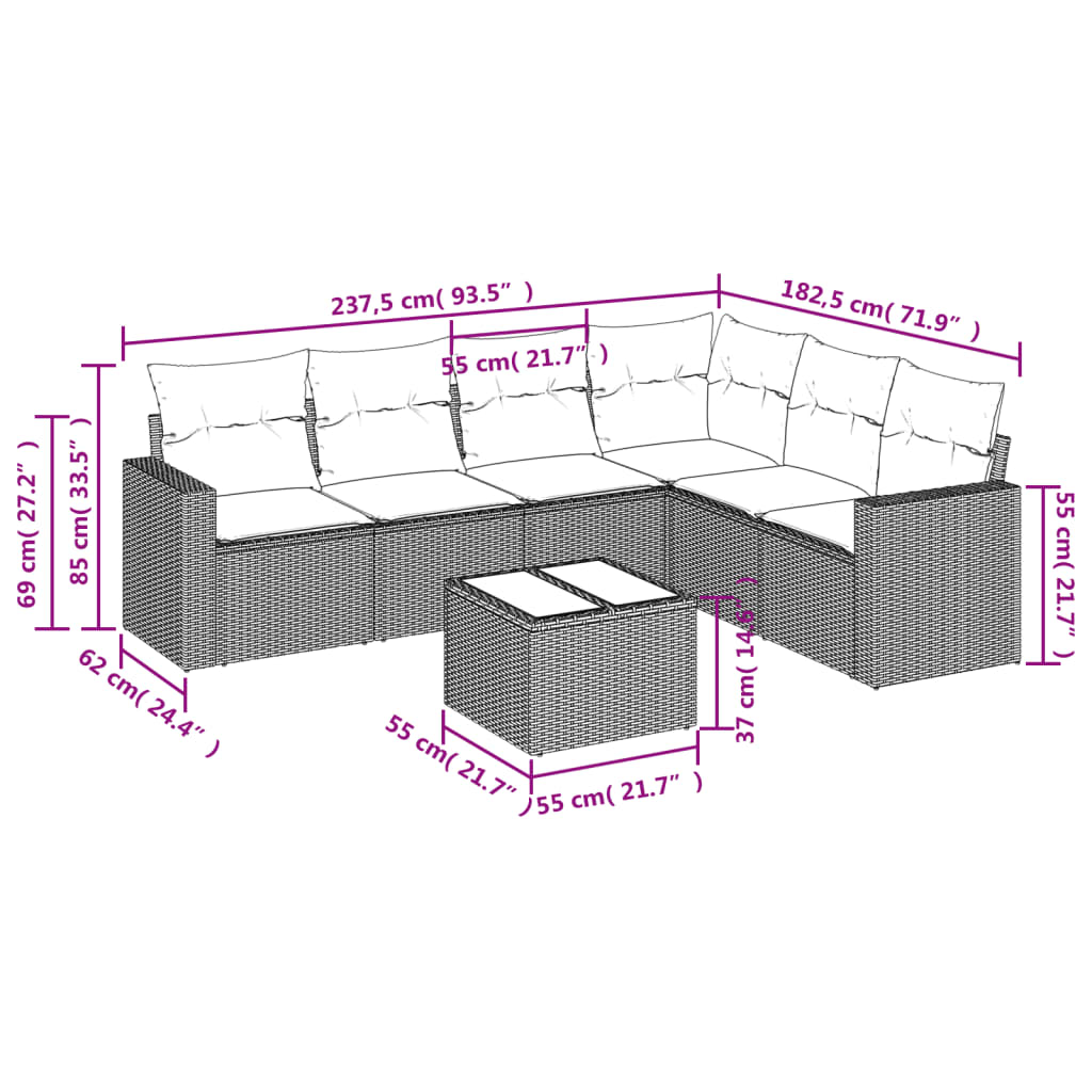 Set Divani da Giardino con Cuscini 7pz Nero Polyrattan | homemem39