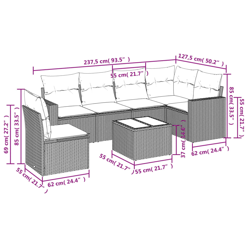 Set Divani da Giardino con Cuscini 7pz Nero Polyrattan | homemem39