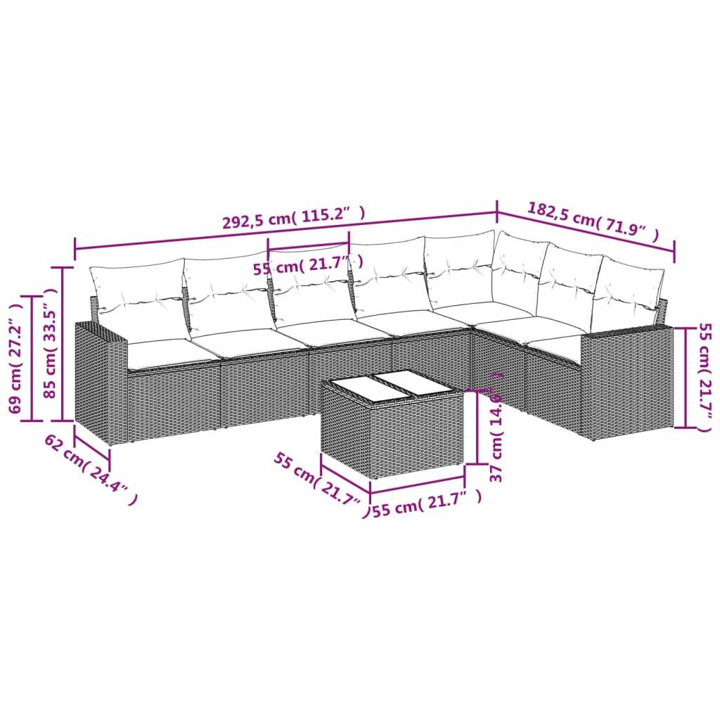 Set Divano da Giardino 8 pz con Cuscini Beige in Polyrattan | homemem39