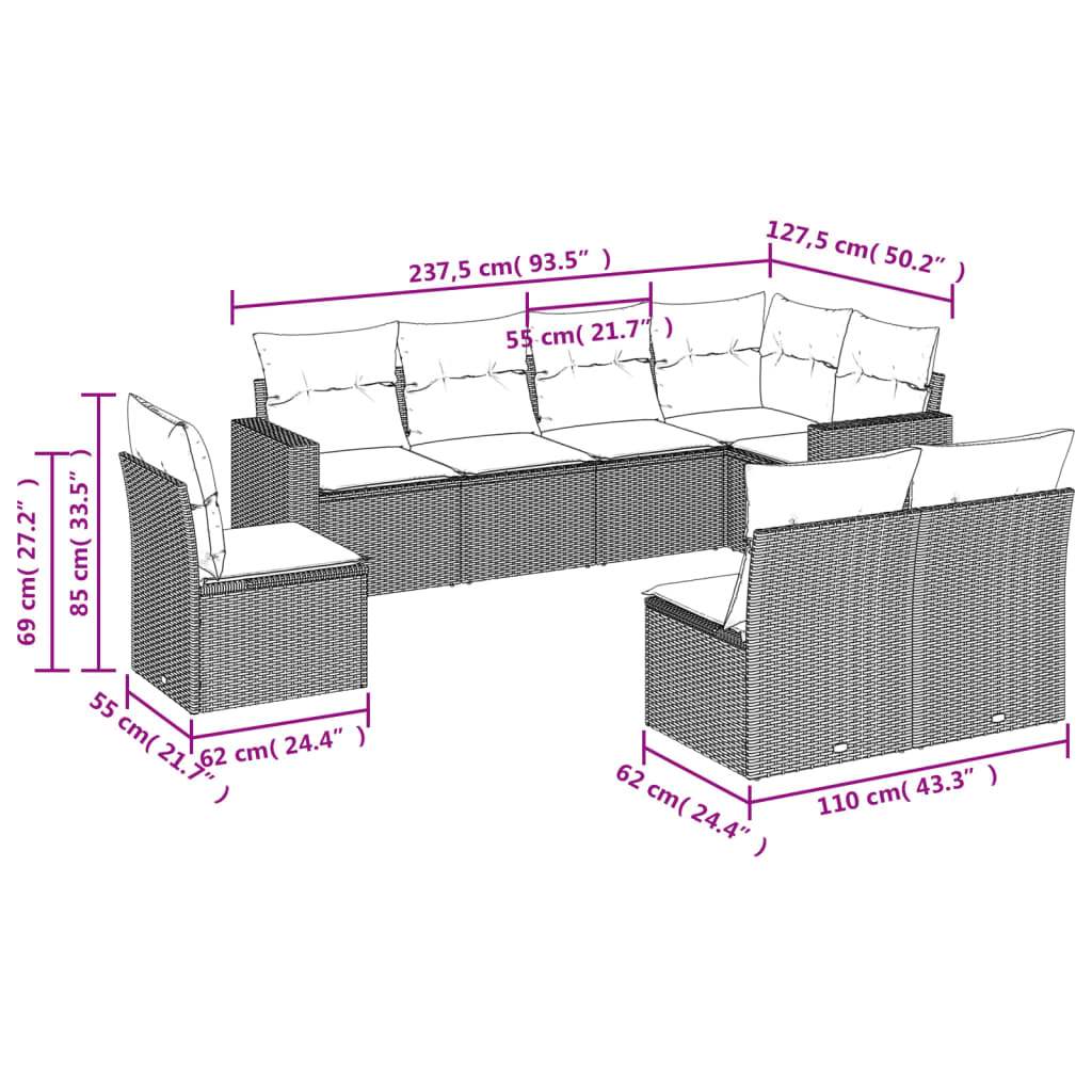 Set Divano da Giardino 8pz con Cuscini Grigio Chiaro Polyrattan | homemem39