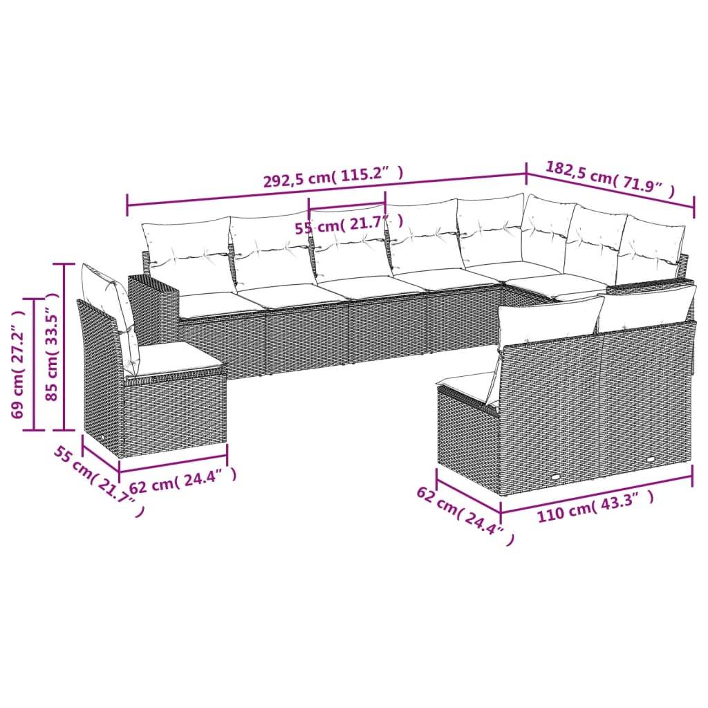 Set Divano da Giardino 10 pz con Cuscini Grigio in Polyrattan | homemem39
