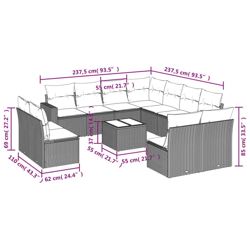 Set Divani da Giardino 12 pz con Cuscini Beige in Polyrattan | homemem39