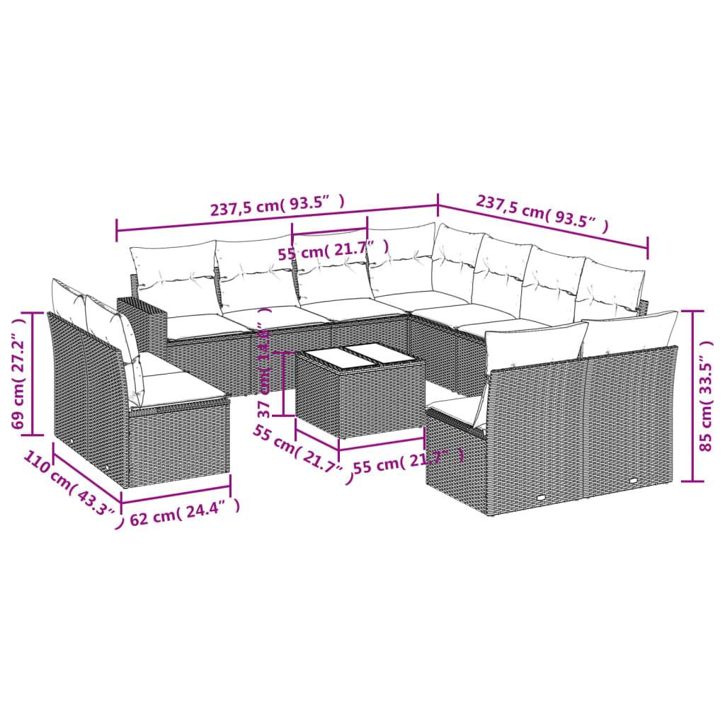 Set Divano Giardino 12 pz con Cuscini Grigio Chiaro Polyrattan | homemem39