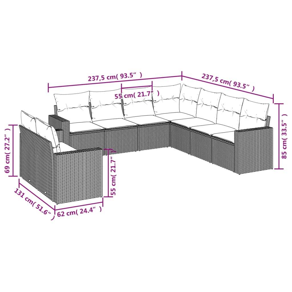 Set Divani da Giardino 9pz con Cuscini Marrone in Polyrattan | homemem39
