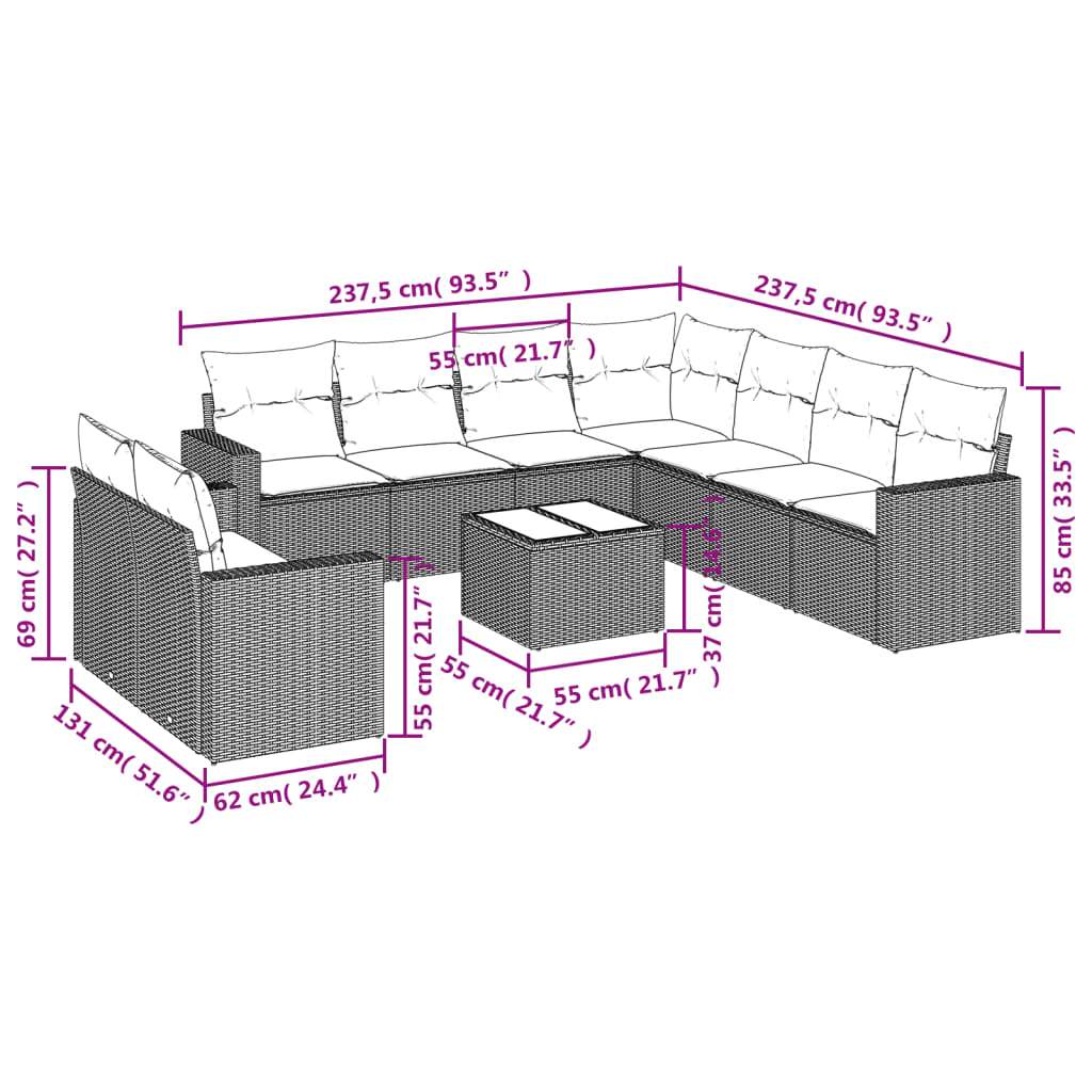 Set Divano da Giardino 10 pz con Cuscini Beige in Polyrattan | homemem39