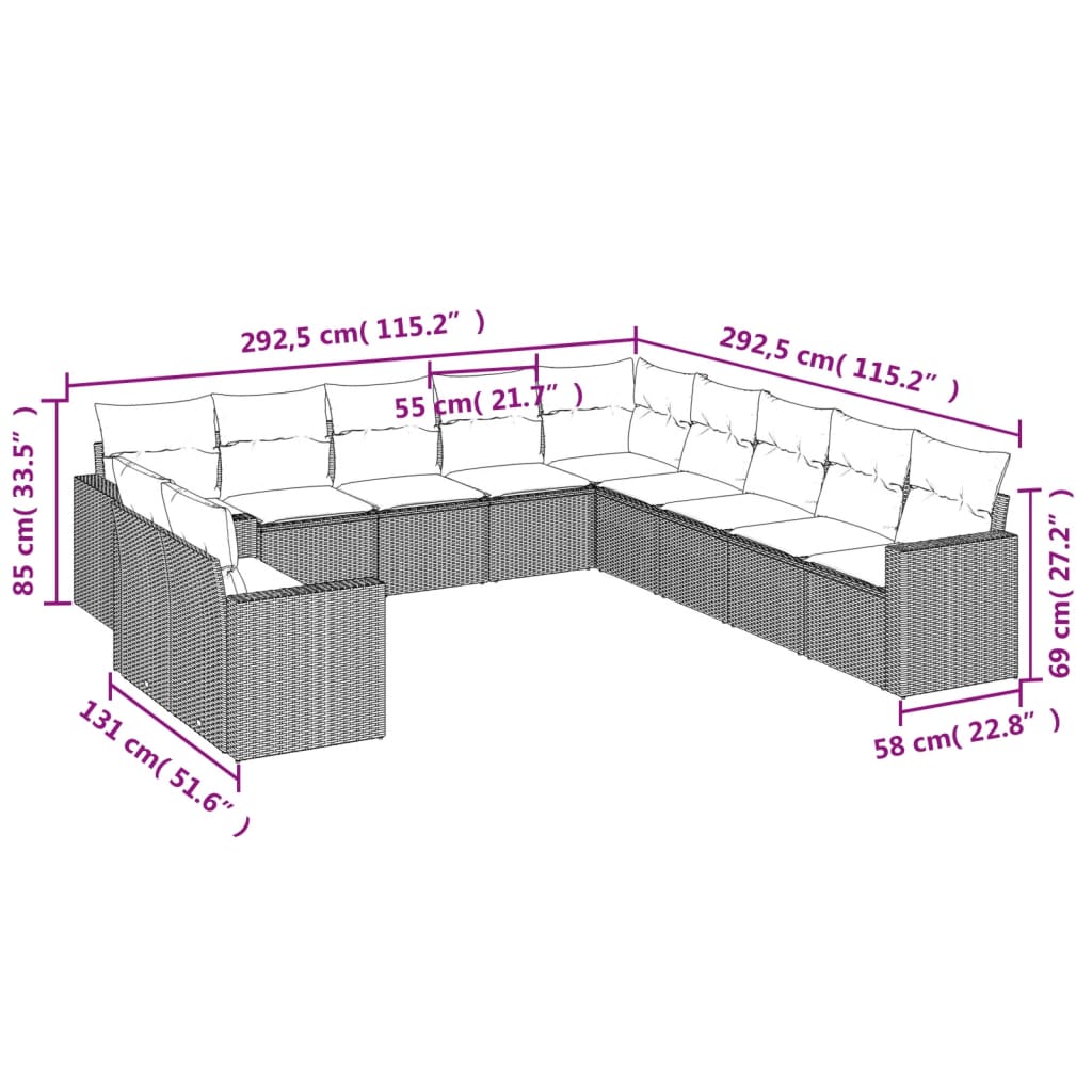Set Divani da Giardino 11 pz con Cuscini in Polyrattan Grigio | homemem39