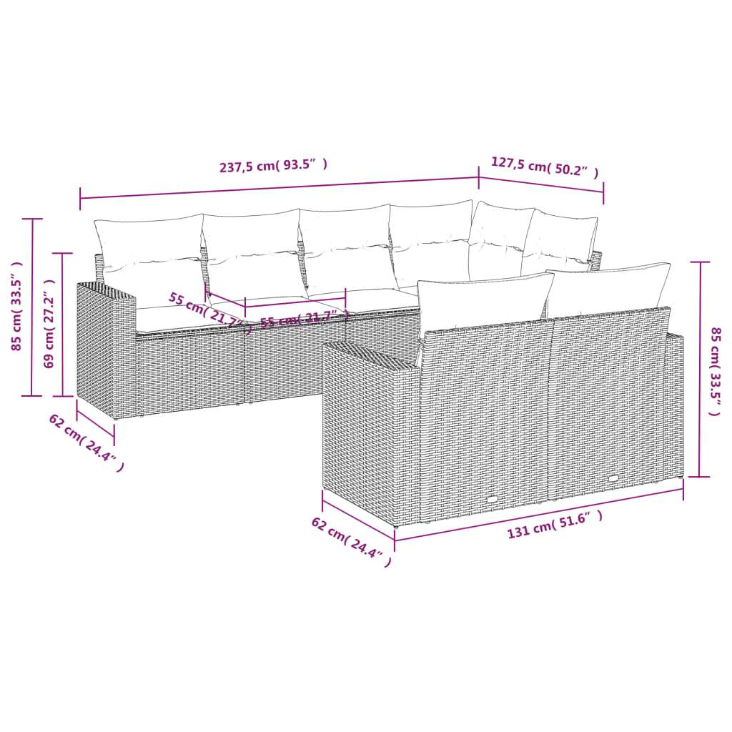 Set Divani da Giardino con Cuscini 7pz Nero Polyrattan | homemem39