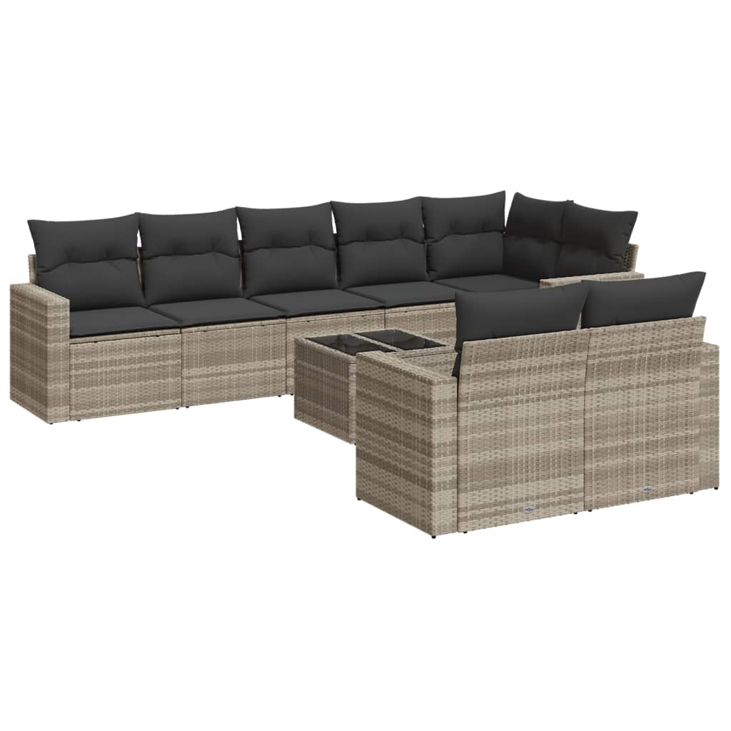 Set Divano da Giardino 9pz con Cuscini Polyrattan