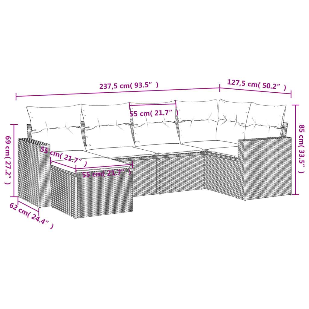 Set Divano da Giardino 6pz con Cuscini Grigio Chiaro Polyrattan | homemem39