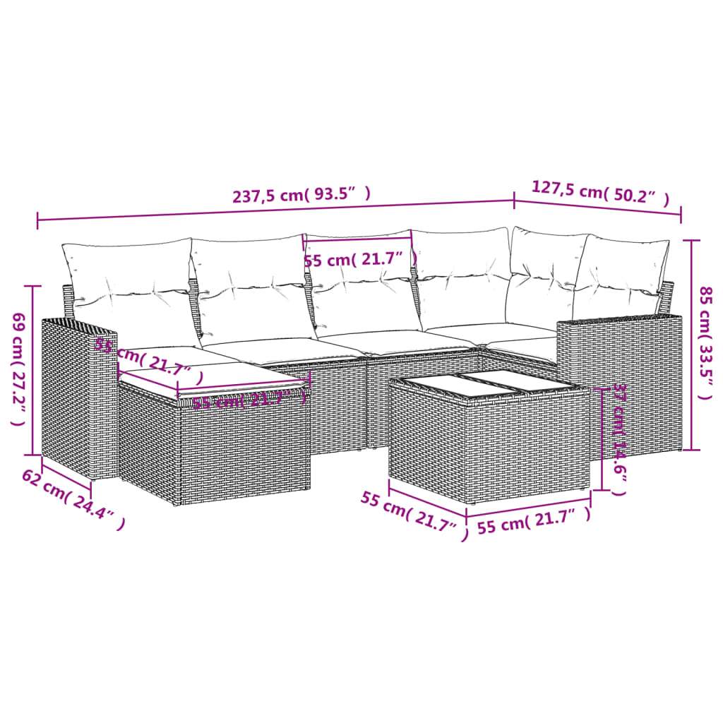 Set Divani da Giardino 7 pz con Cuscini Beige in Polyrattan | homemem39