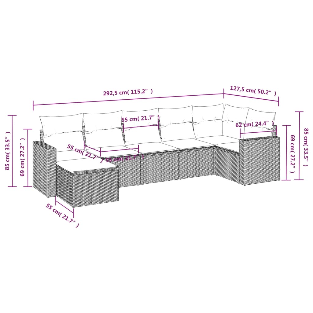 Set Divani da Giardino con Cuscini 7pz Nero Polyrattan | homemem39