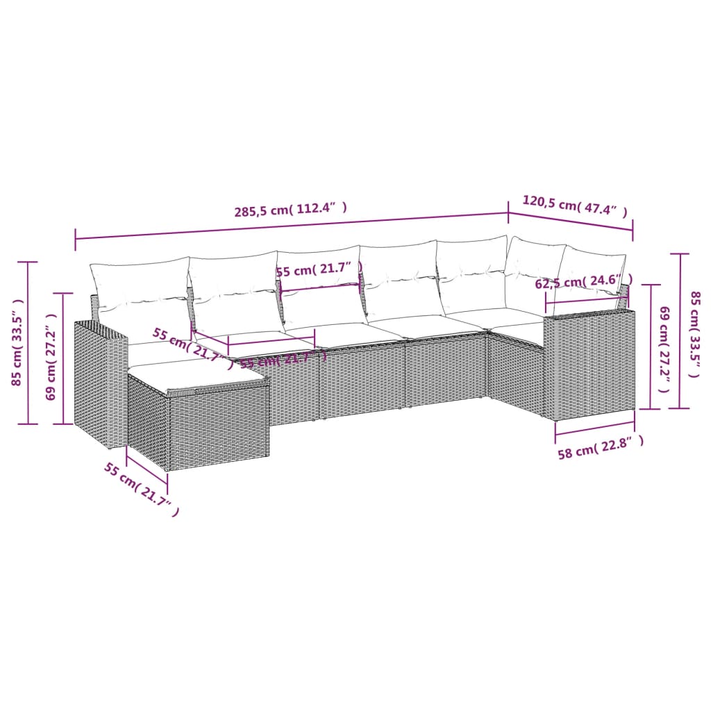 Set Divani da Giardino 7 pz con Cuscini Grigio in Polyrattan | homemem39
