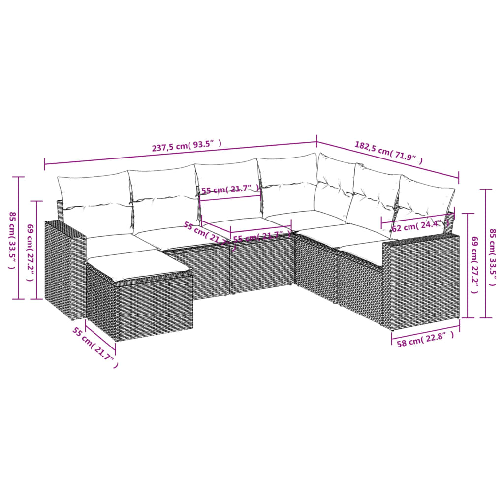 Set Divani da Giardino 7pz con Cuscini Grigio Chiaro Polyrattan | homemem39