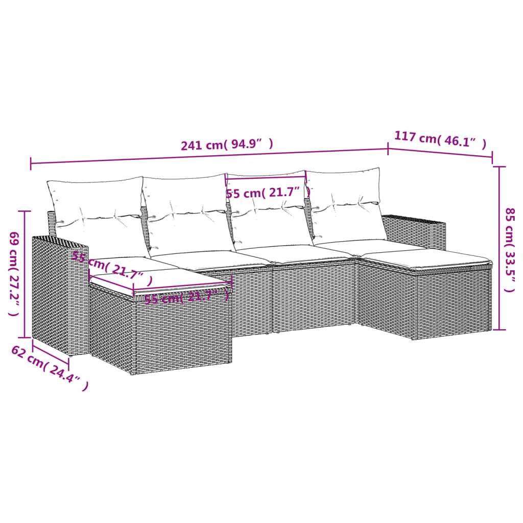 Set Divano da Giardino 6 pz con Cuscini Marrone in Polyrattan | homemem39