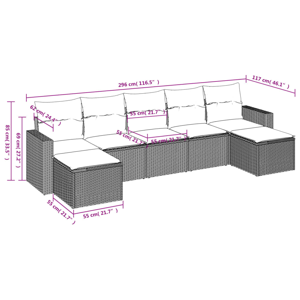 Set Divani da Giardino 7 pz con Cuscini Beige in Polyrattan | homemem39