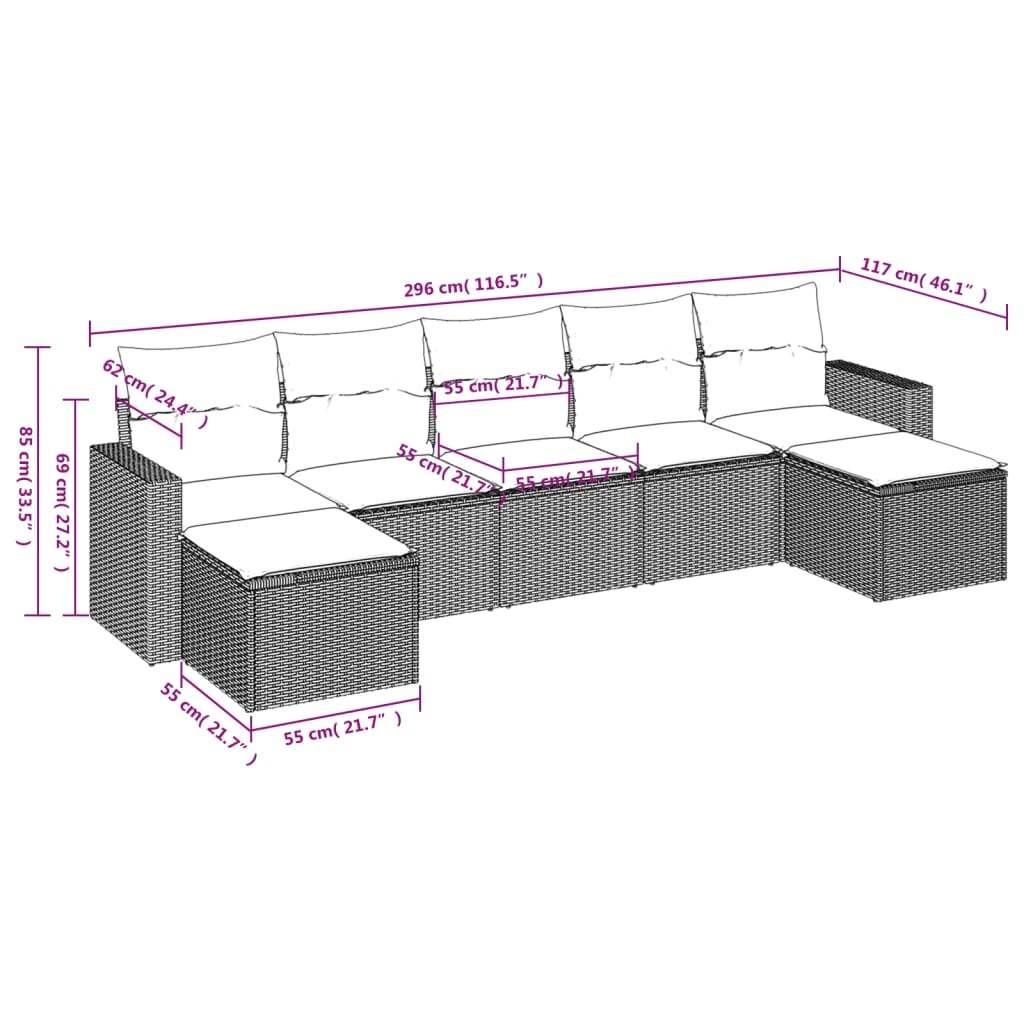Set Divani da Giardino 7 pz con Cuscini Grigio in Polyrattan | homemem39