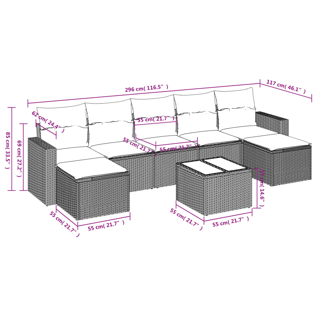 Set Divano da Giardino 8pz con Cuscini Grigio Chiaro Polyrattan | homemem39