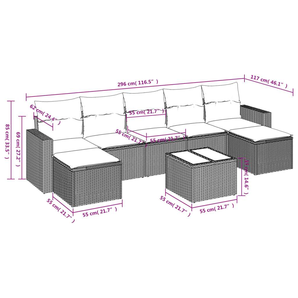Set Divani da Giardino 8 pz con Cuscini Marrone in Polyrattan | homemem39