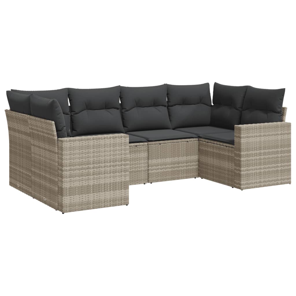 Set Divano da Giardino 6pz con Cuscini grigio chiaro Polyrattan